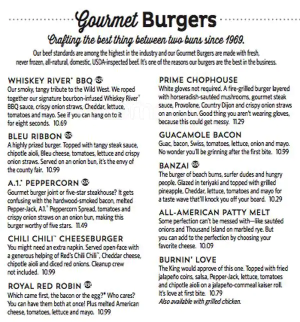 Menu of Red Robin Gourmet Burgers and Brews, Arlington, Arlington  