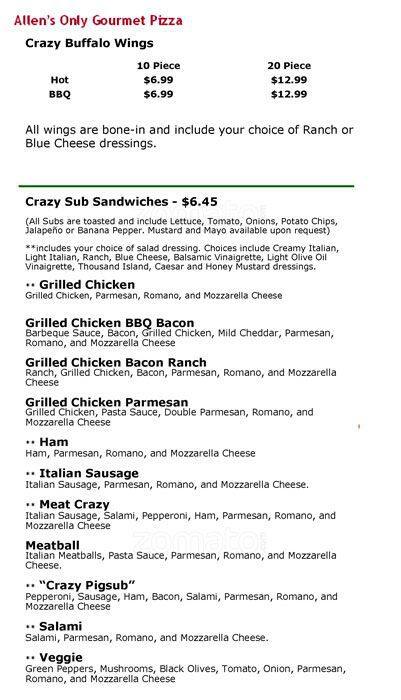 Menu of Crazy Tomato, Allen, Allen  