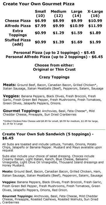 Menu of Crazy Tomato, Allen, Allen  