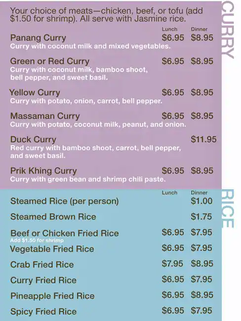 Menu of Ginger Thai, Lakewood, Dallas  