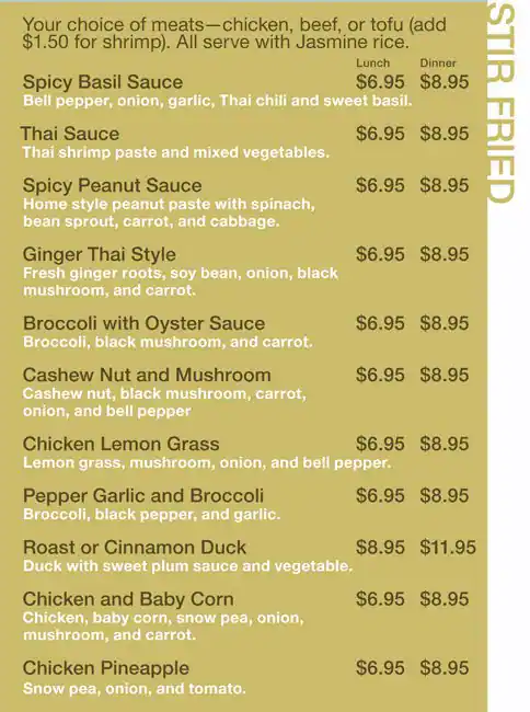 Menu of Ginger Thai, Lakewood, Dallas  