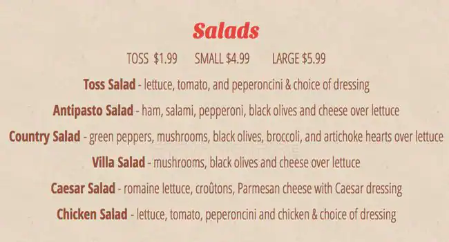 Menu of Villa Dianna Italian Restaurant, Burleson, Burleson  