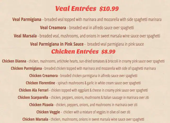 Menu of Villa Dianna Italian Restaurant, Burleson, Burleson  