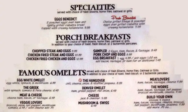 Menu of The Porch, Burleson, Burleson  