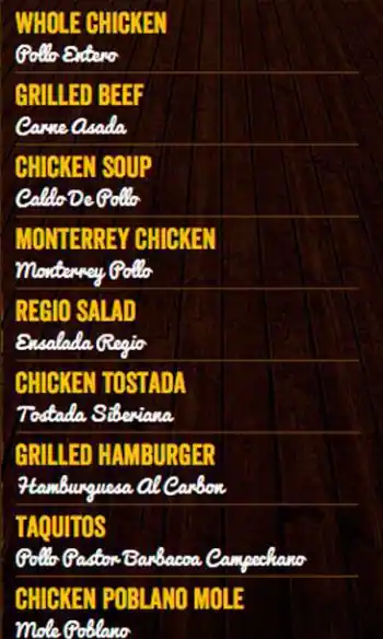 Menu of El Pollo Regio, Northeast Dallas, Dallas  