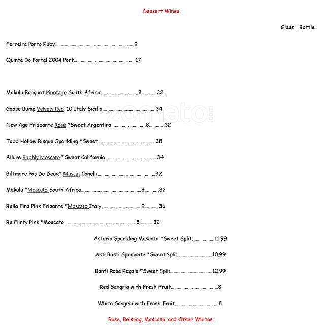 Menu of Astoria Caffe & Wine Bar, Addison, Addison  