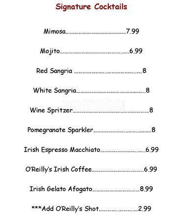 Menu of Astoria Caffe & Wine Bar, Addison, Addison  