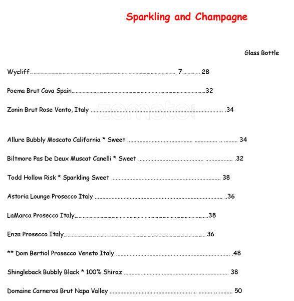 Menu of Astoria Caffe & Wine Bar, Addison, Addison  