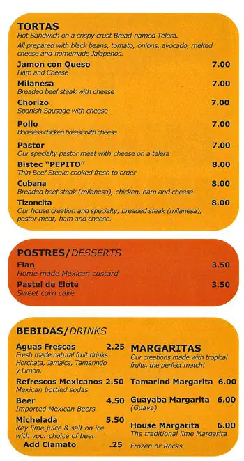 Menu of El Tizoncito, Oak Cliff, Dallas  