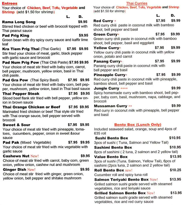 Menu of Zato Thai Cuisine and Sushi Bar, Lake Highlands, Dallas  