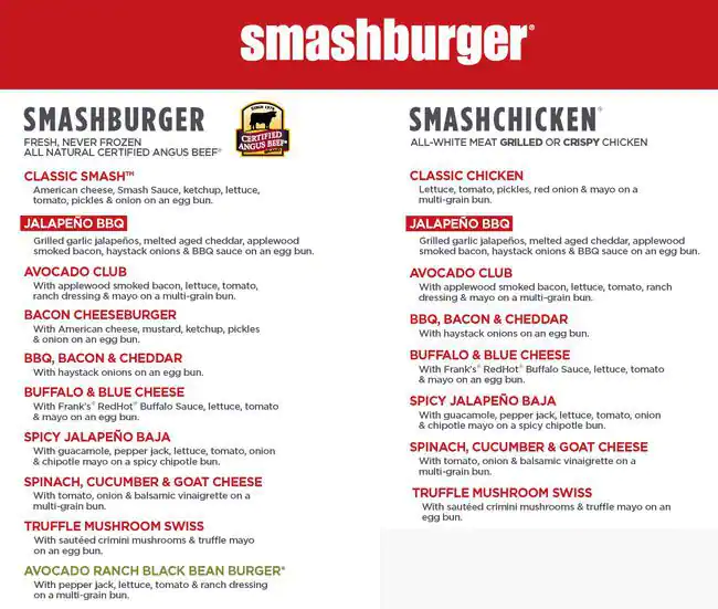 Menu of Smashburger, Addison, Addison  