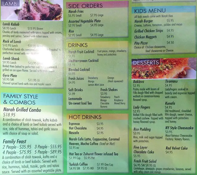 Menu of Narah Cafe, Dalworthington Gardens, Arlington  