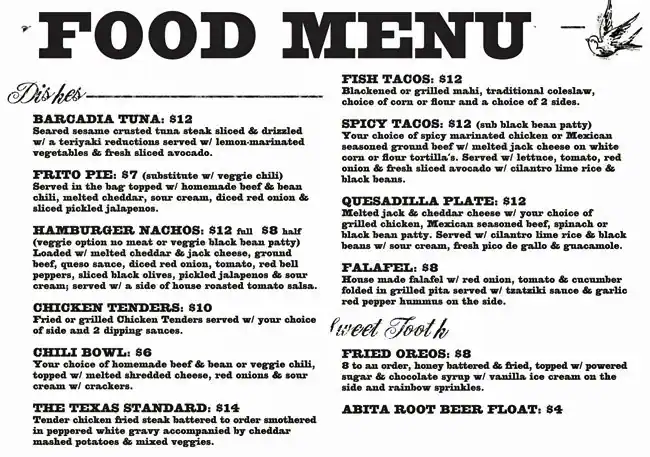 Menu of Barcadia, Old East Dallas, Dallas  