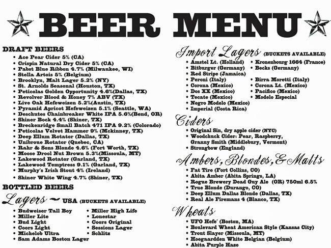 Menu of Barcadia, Old East Dallas, Dallas  