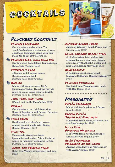 Menu of Pluckers Wing Bar, Arlington, Arlington  