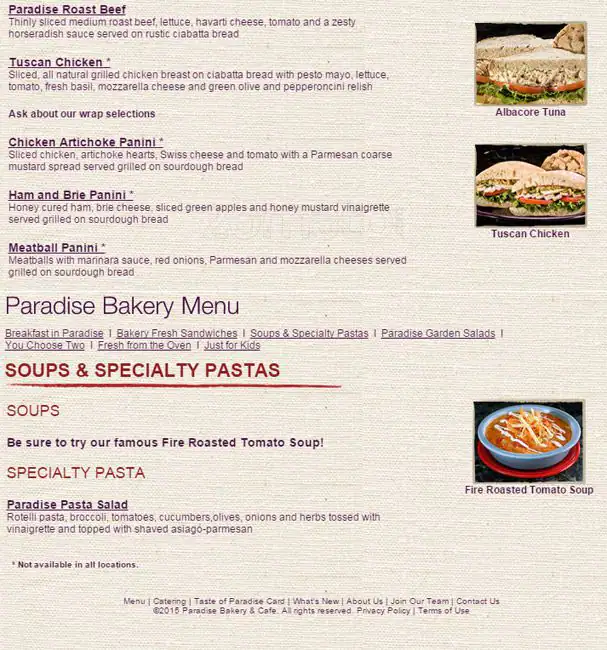 Menu of Paradise Bakery & Cafe, Oak Lawn, Dallas  