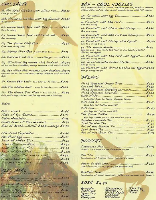 Menu of PHO 95, South Arlington, Arlington  