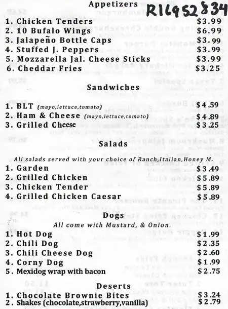 Menu of Flaming Burger, Lochwood, Dallas  