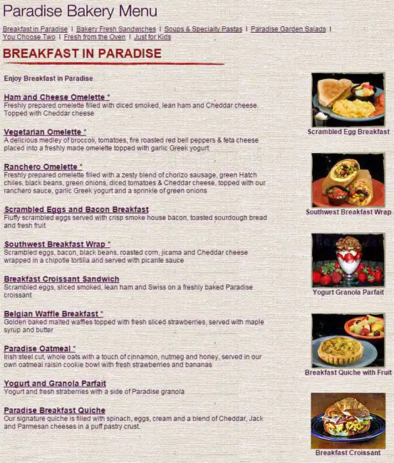 Menu of Paradise Bakery & Cafe, Allen, Allen  