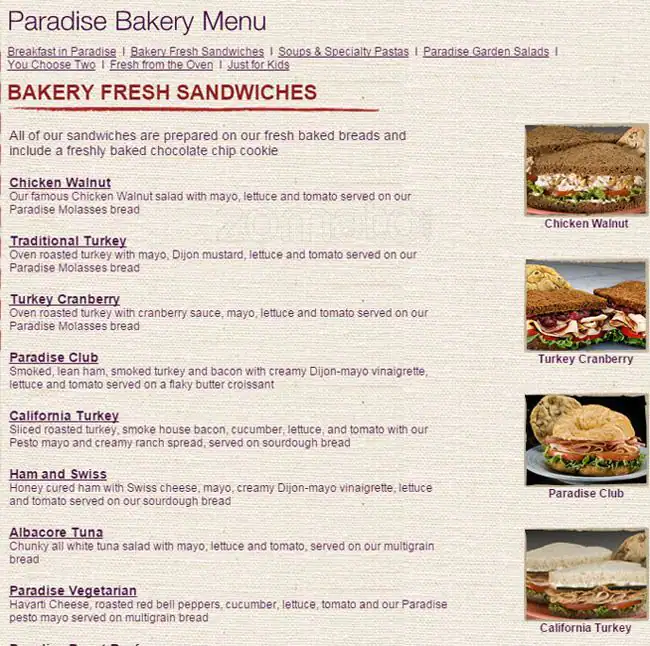 Menu of Paradise Bakery & Cafe, Allen, Allen  