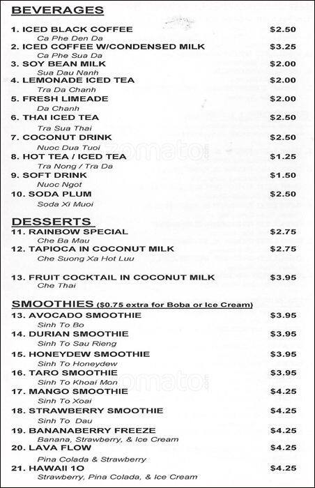 Menu of Pho Crystal, Fairview, Allen  