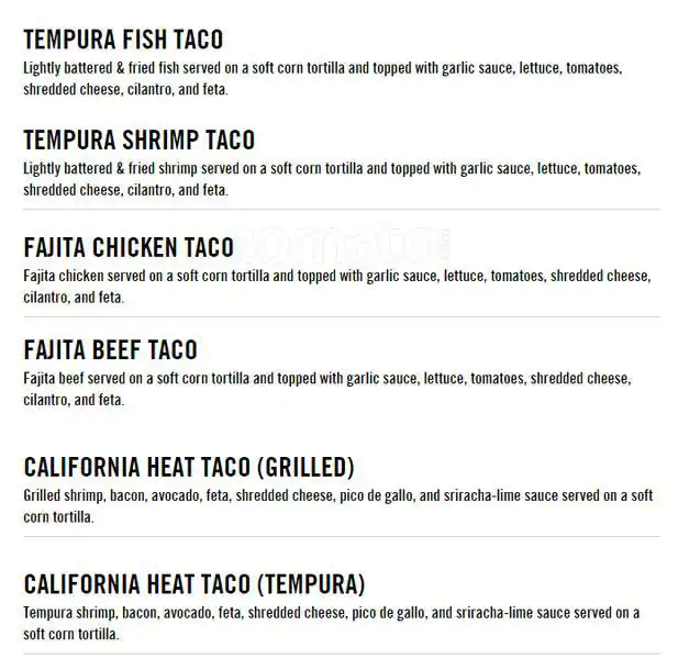 Menu of Fuzzy's Taco Shop, Carrollton, Carrollton  