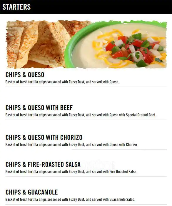 Menu of Fuzzy's Taco Shop, Carrollton, Carrollton  