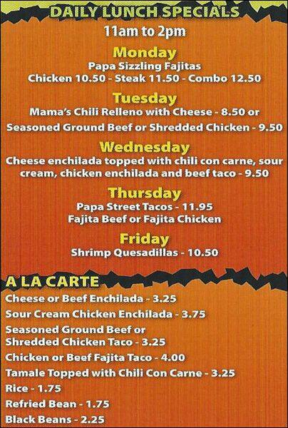 Menu of Papa Lopez Mexican Cantina, Allen, Allen  