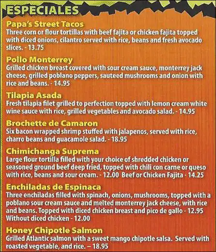 Menu of Papa Lopez Mexican Cantina, Allen, Allen  