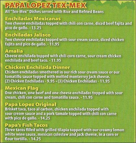 Menu of Papa Lopez Mexican Cantina, Allen, Allen  