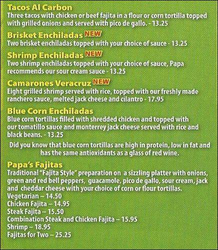 Menu of Papa Lopez Mexican Cantina, Allen, Allen  