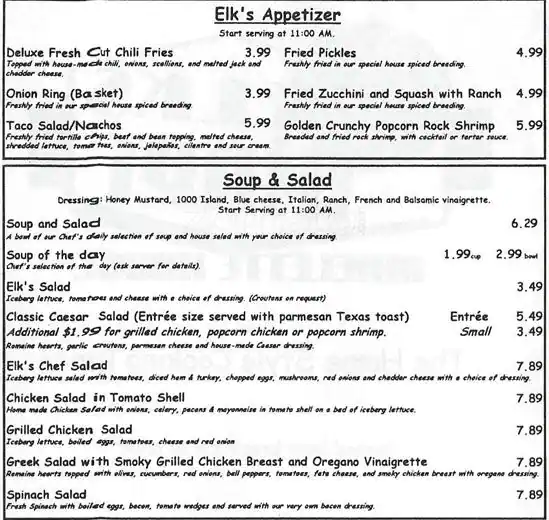 Menu of Elk's Diner, Burleson, Burleson  