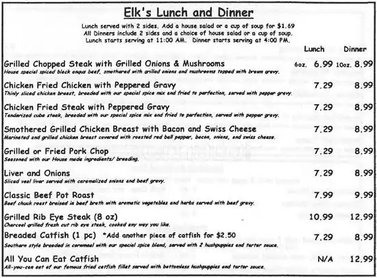 Menu of Elk's Diner, Burleson, Burleson  