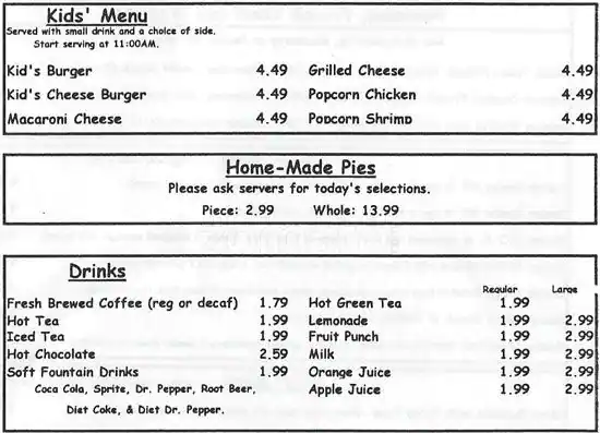 Menu of Elk's Diner, Burleson, Burleson  