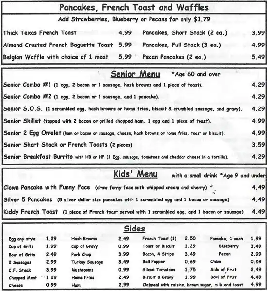 Menu of Elk's Diner, Burleson, Burleson  