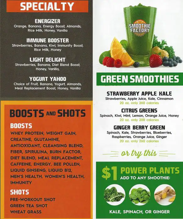 Menu of Smoothie Factory, Far North Dallas, Dallas  