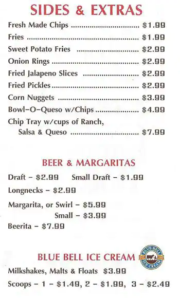 Menu of Grumps, Burleson, Burleson  