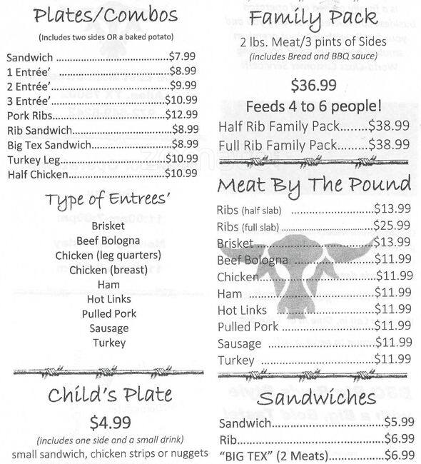 Menu of Big Rays Bar B Que, Allen, Allen  