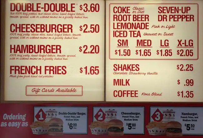 Menu of In-N-Out, Allen, Allen  