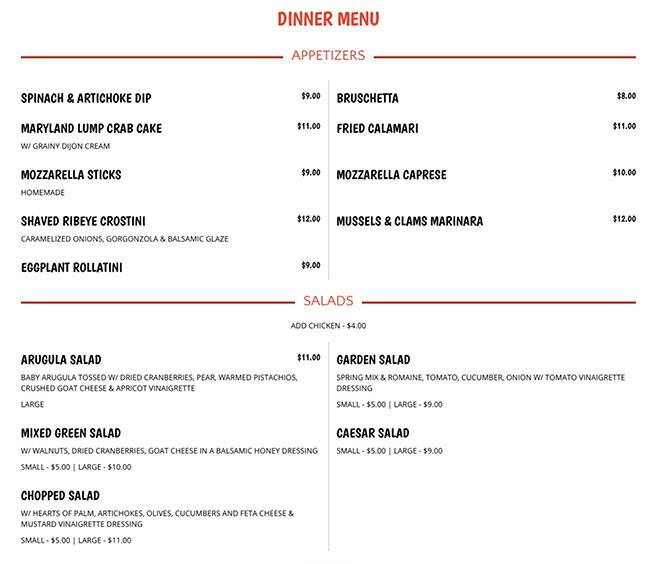 Menu of Pane Vino, Allen, Allen  