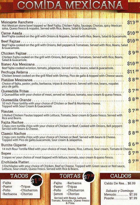 Menu of Guadalajara, Arlington, Arlington  