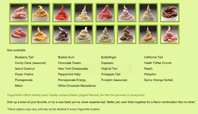 Menu of Yogurtville, Allen, Allen  