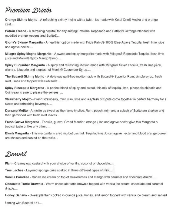 Menu of Gloria's Latin Cuisine, Uptown, Dallas  