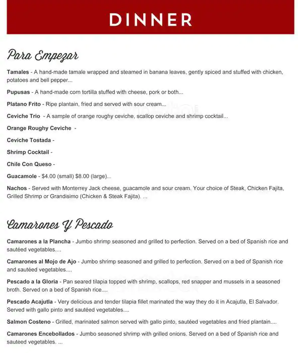 Menu of Gloria's Latin Cuisine, Uptown, Dallas  