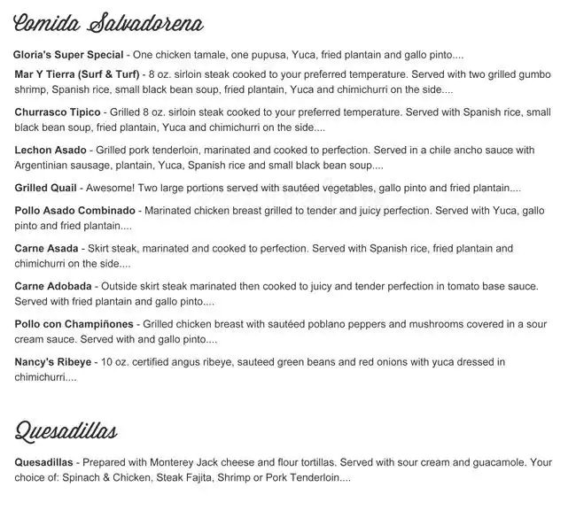 Menu of Gloria's Latin Cuisine, Uptown, Dallas  
