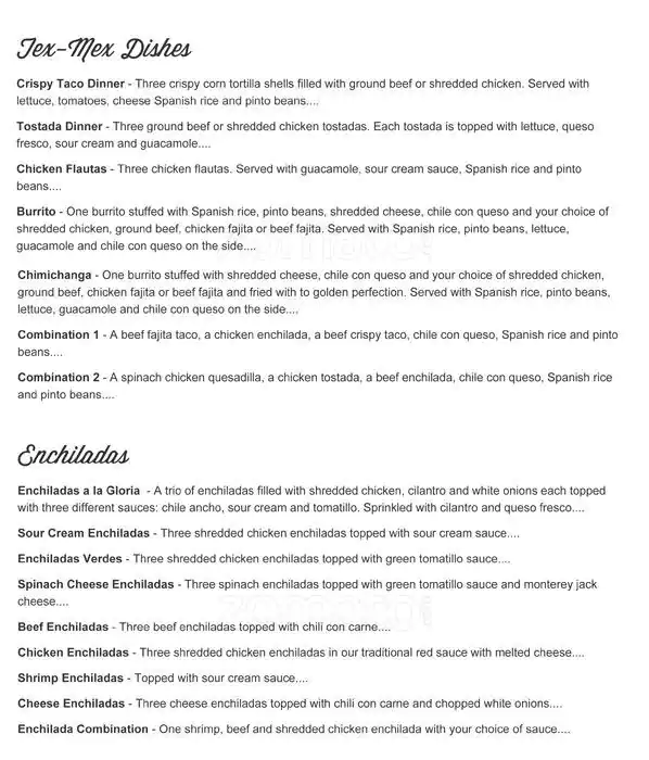 Menu of Gloria's Latin Cuisine, Uptown, Dallas  
