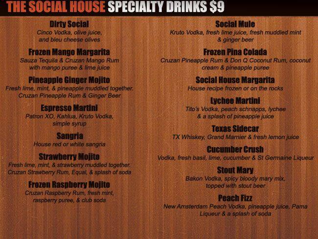 Menu of The Social House, Dallas, Addison  