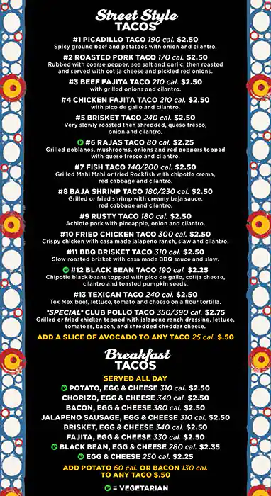 Menu of Rusty Taco, Lovefield, Dallas  