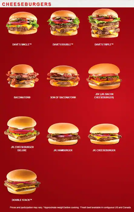 Menu of Wendy's, Burleson, Burleson  