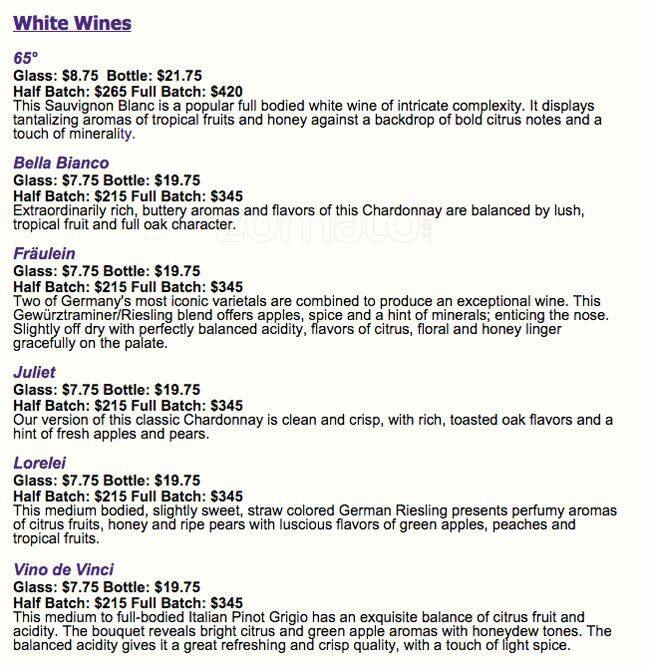 Menu of Two Corks and a Bottle, Uptown, Dallas  